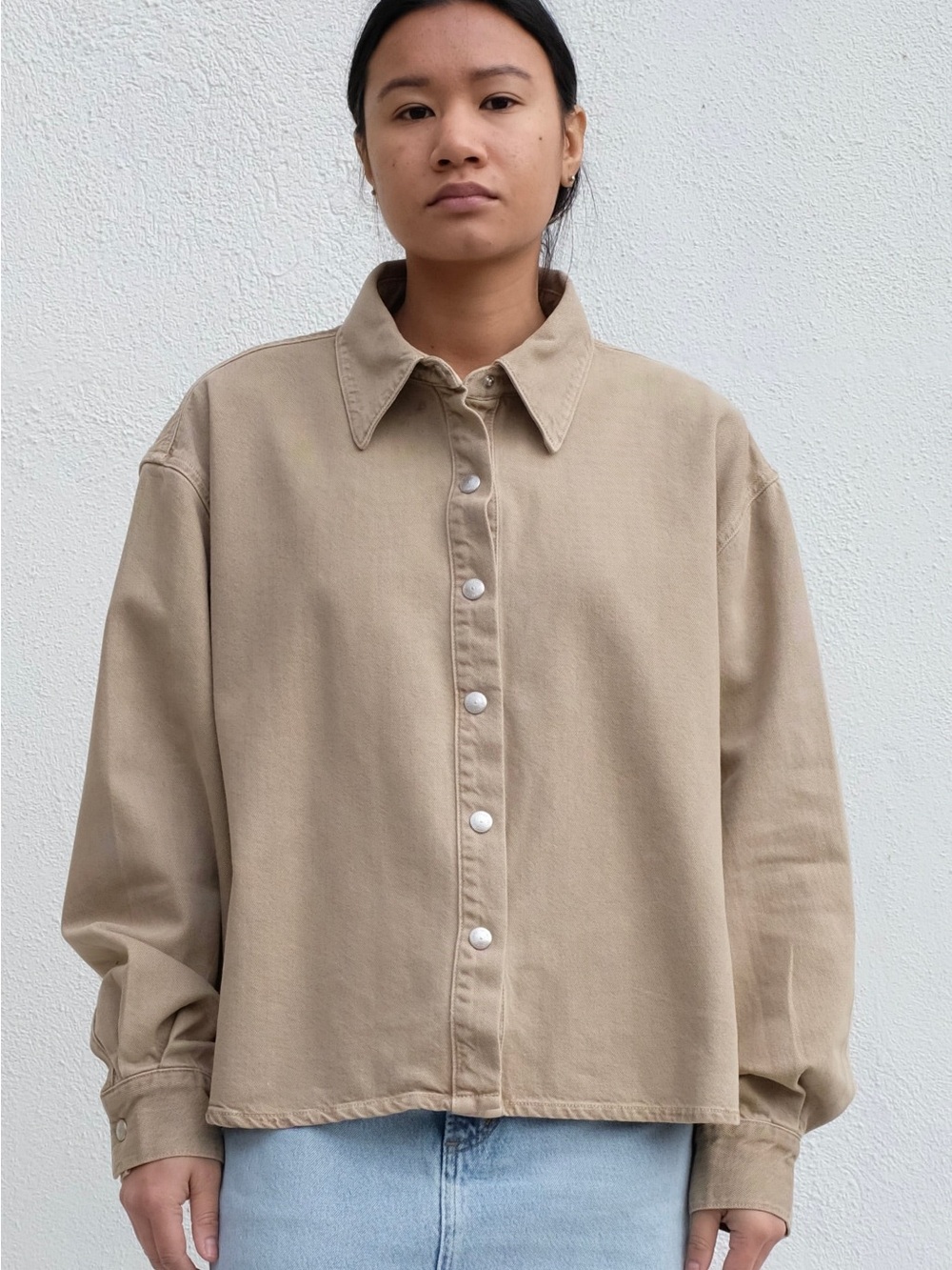 AGOLDE Aiden High Low Button Up Shirt Cotton Oversized Root Beer Tan Size XS - Picture 2 of 10